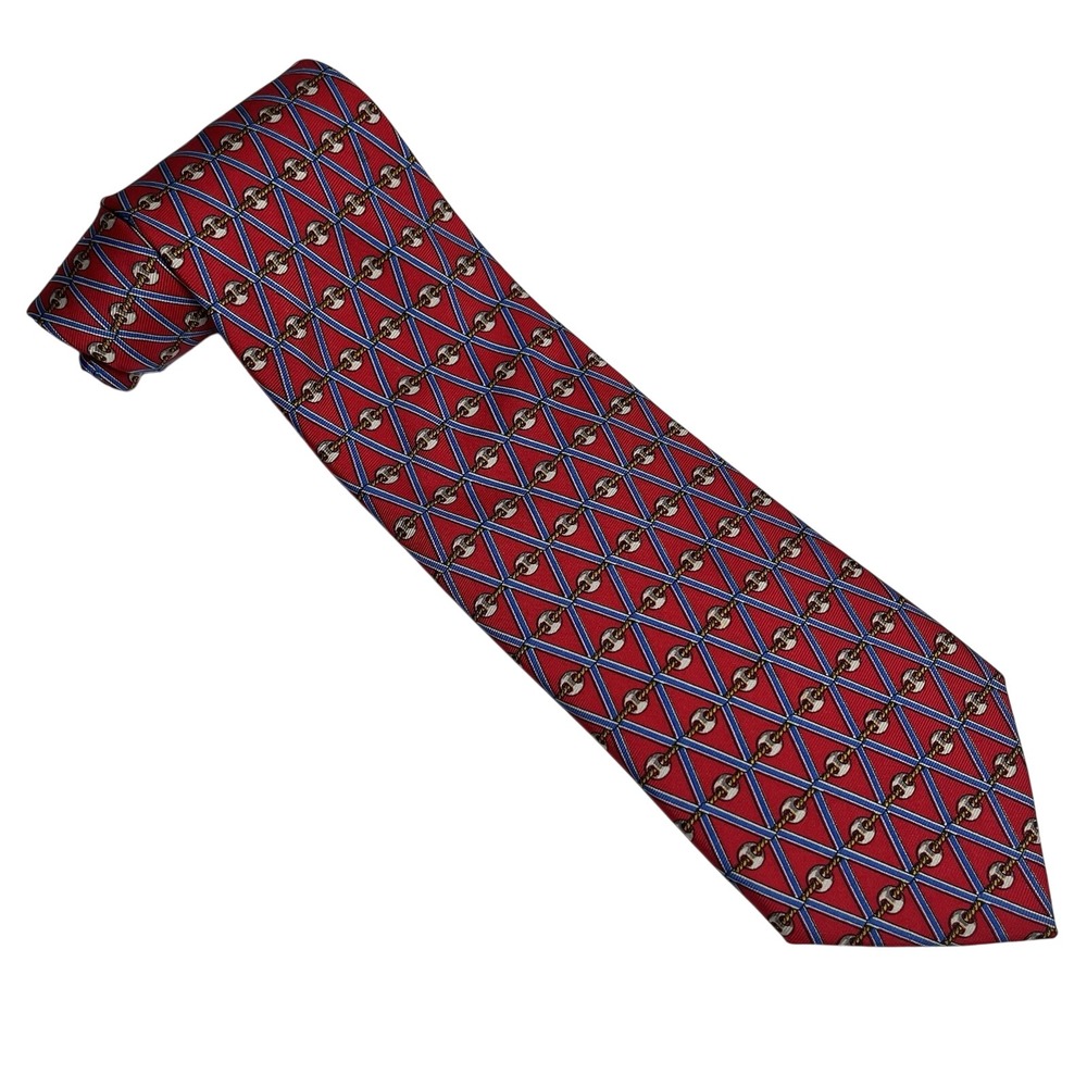 Brooks Brothers Makers 100% Silk Red Geometric Print Tie‎ Italy Classic 58"